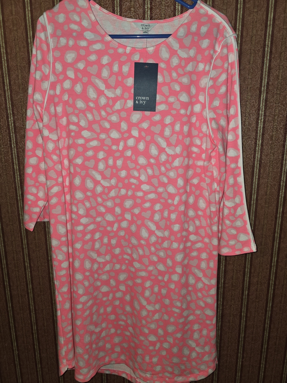 crown & ivy Coral Pink and White Animal-Spot Shift Dress